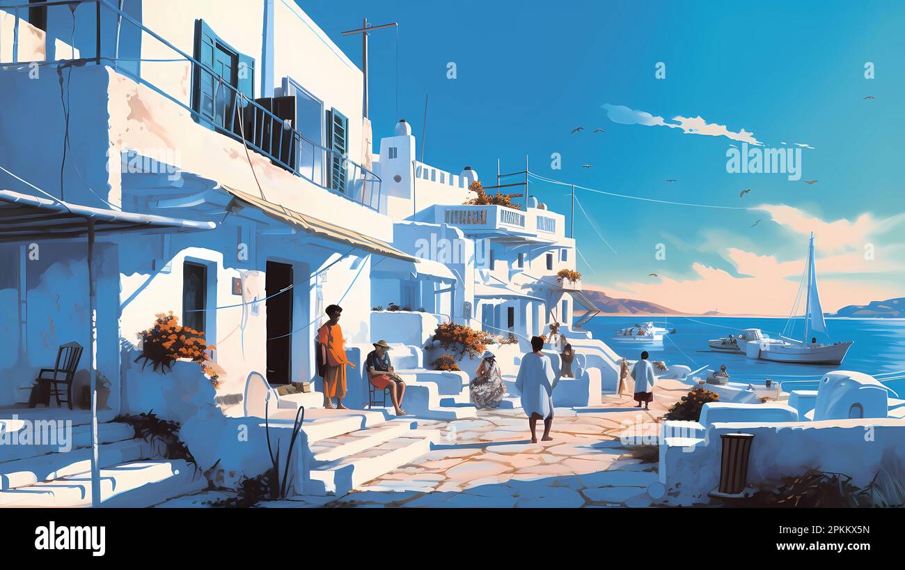 Illustration de la belle vue sur l'île de Mykonos, Grèce Banque D'Images