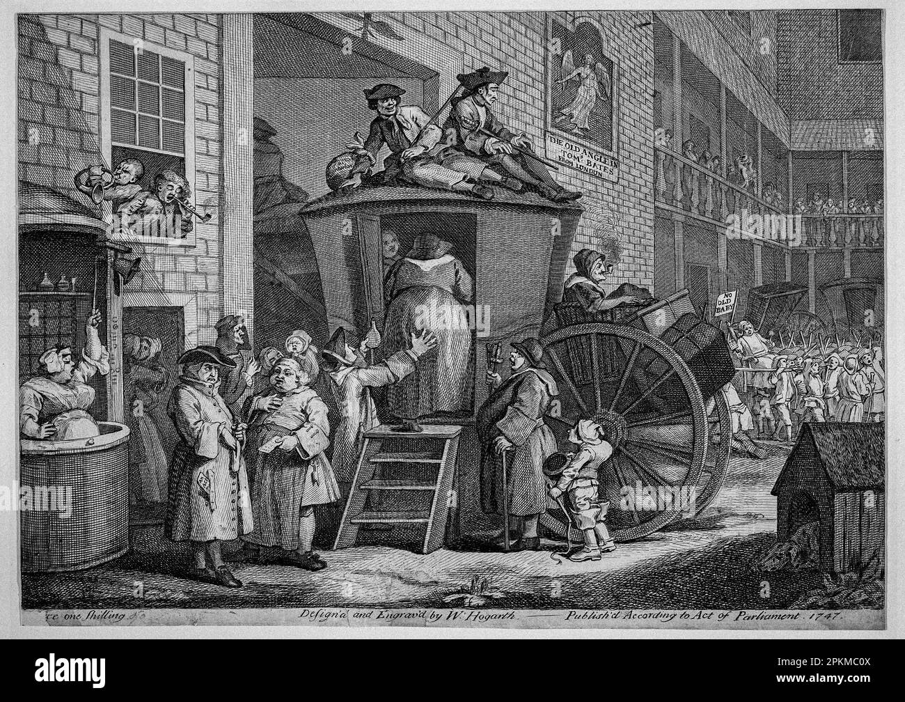 Le Stage Coach, ou le Country Inn Yard. William Hogarth. 1747. Banque D'Images