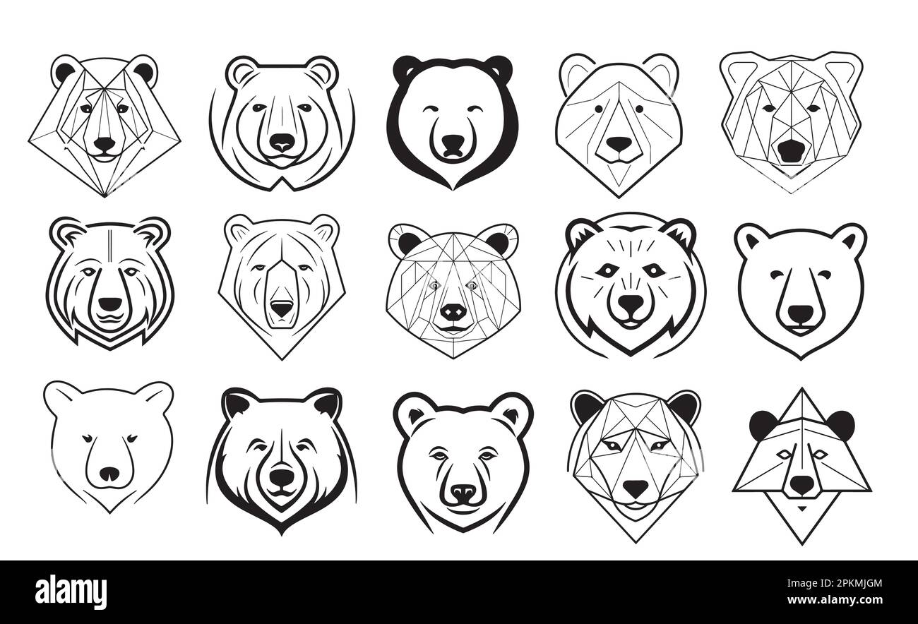 Dessin du logo de la collection Bear Head dessiné à la main dans une illustration de style doodle Illustration de Vecteur