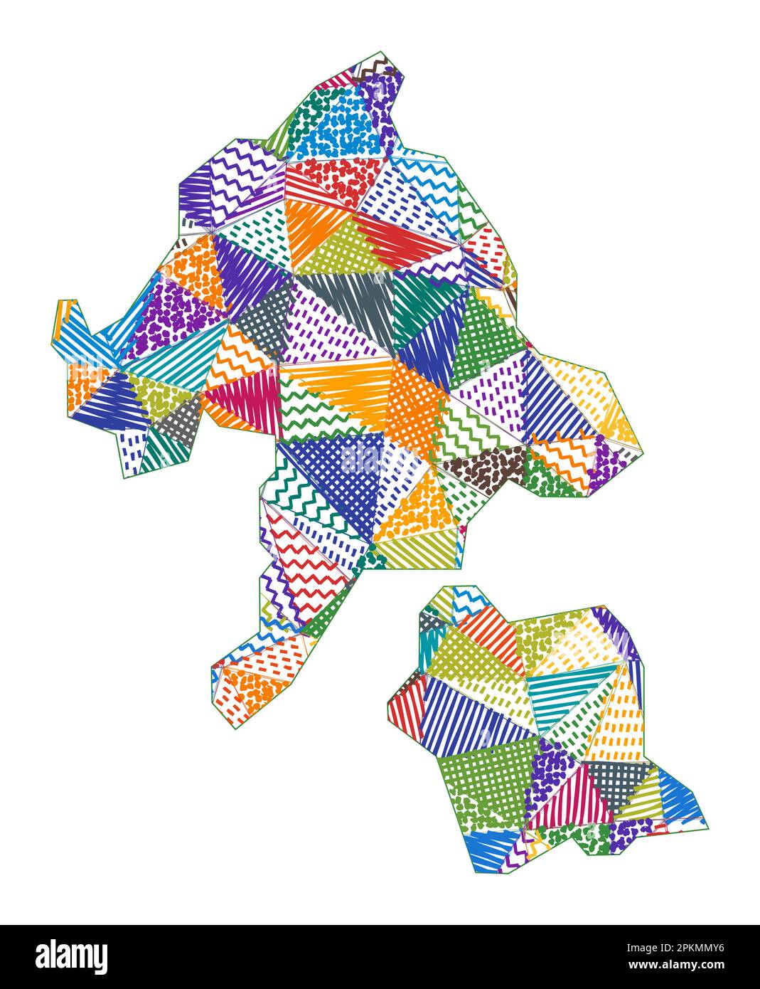 Carte de style enfant de l'île d'Aka. Polygones dessinés à la main dans la forme de l'île d'aka. Illustration vectorielle. Illustration de Vecteur