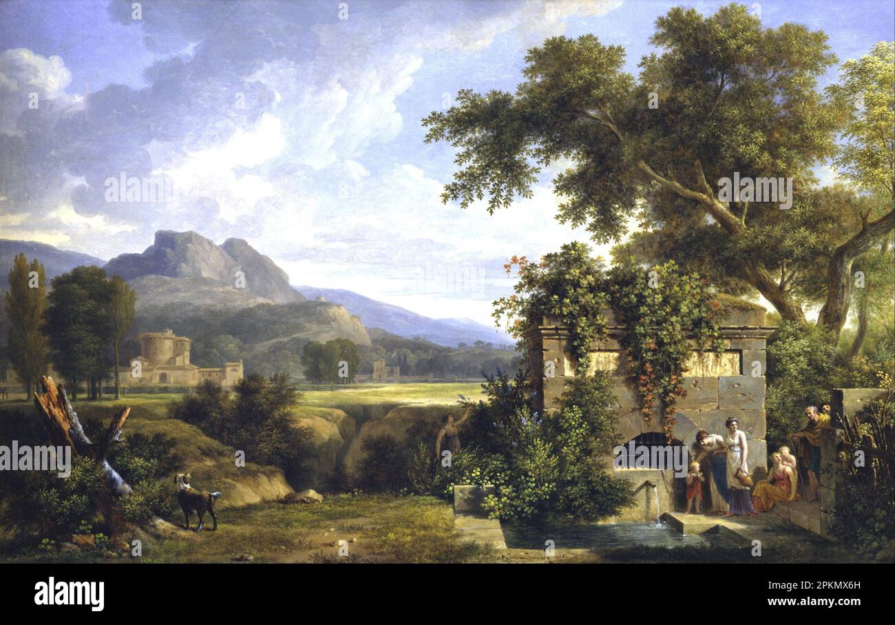 Paysage classique avec des figures Drinking by a Fountain 1806 by Pierre-Henri de Valenciennes Banque D'Images