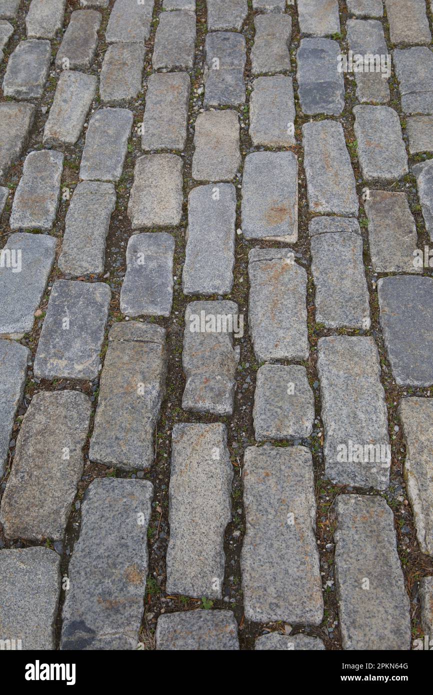 Vue sur le trottoir pavé dans la vieille section de Newport, Rhode Island, États-Unis. Vintage, grunge concept. Banque D'Images
