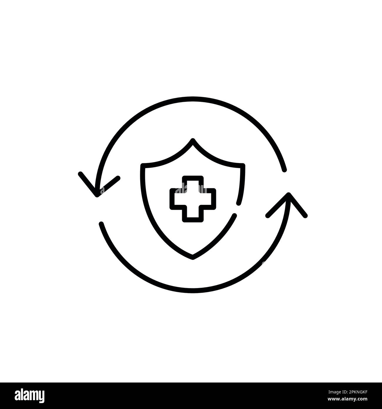 Renouvellement automatique du plan de soins de santé. Icône en forme de croix et de bouclier d'assurance médicale. Pixel parfait, contour modifiable Illustration de Vecteur