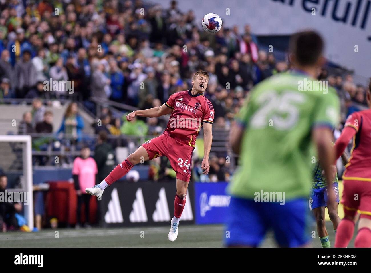 Seattle, États-Unis. 08th avril 2023. 08 avril 2023 : une affiche supérieure de St Louis pendant le match de football MLS entre le centre de la ville de St Louis et le FC des sirènes de Seattle au champ Lumen à Seattle, en Australie occidentale. Seattle a battu St. Louis 3-0. Steve Faber/CSM/Sipa USA(Credit image: © Steve Faber/Cal Sport Media/Sipa USA) Credit: SIPA US/Alay Live News Banque D'Images