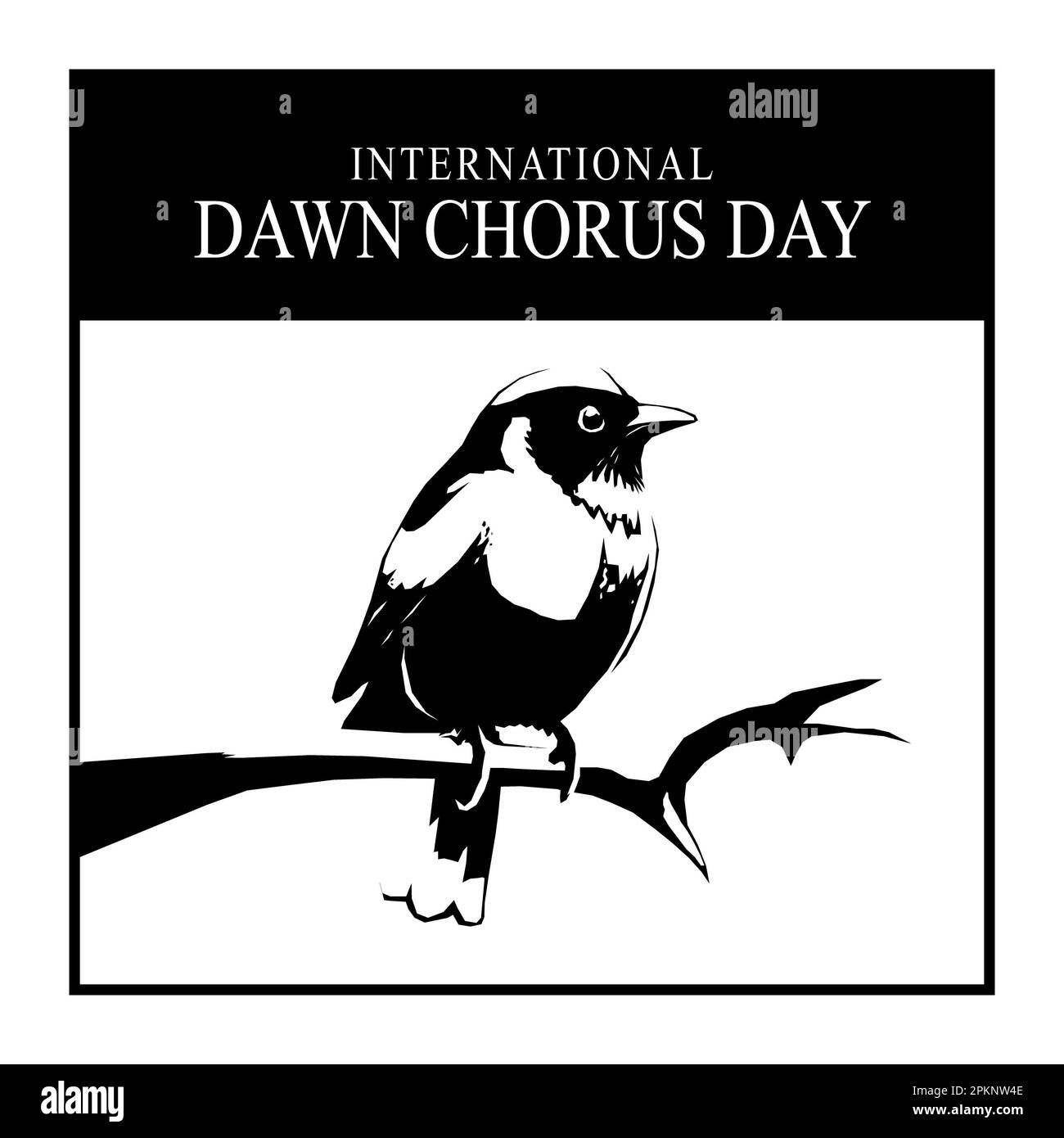 Journée internationale Dawn Chorus. Animaux, activités, appréciation, musique. Illustration vectorielle. Banque D'Images