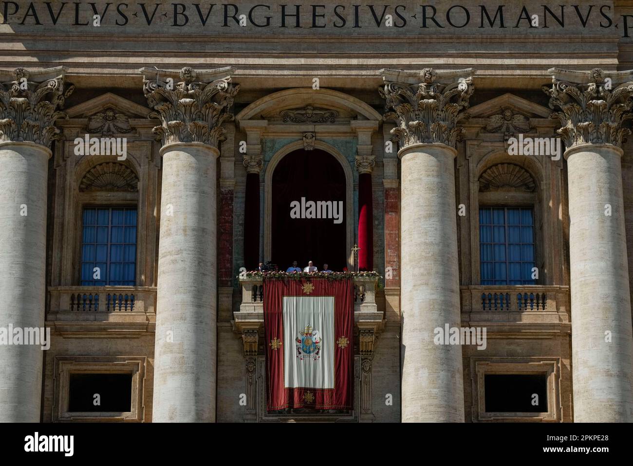 Pope Francis pronounces his homily from the central lodge of the St