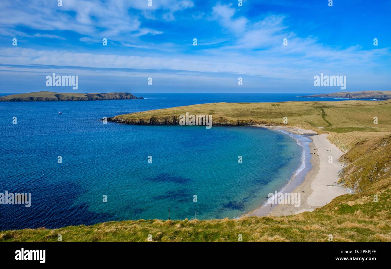 La vue depuis le point de vue de Rerwick Beach, Shetland Islands, Écosse Banque D'Images