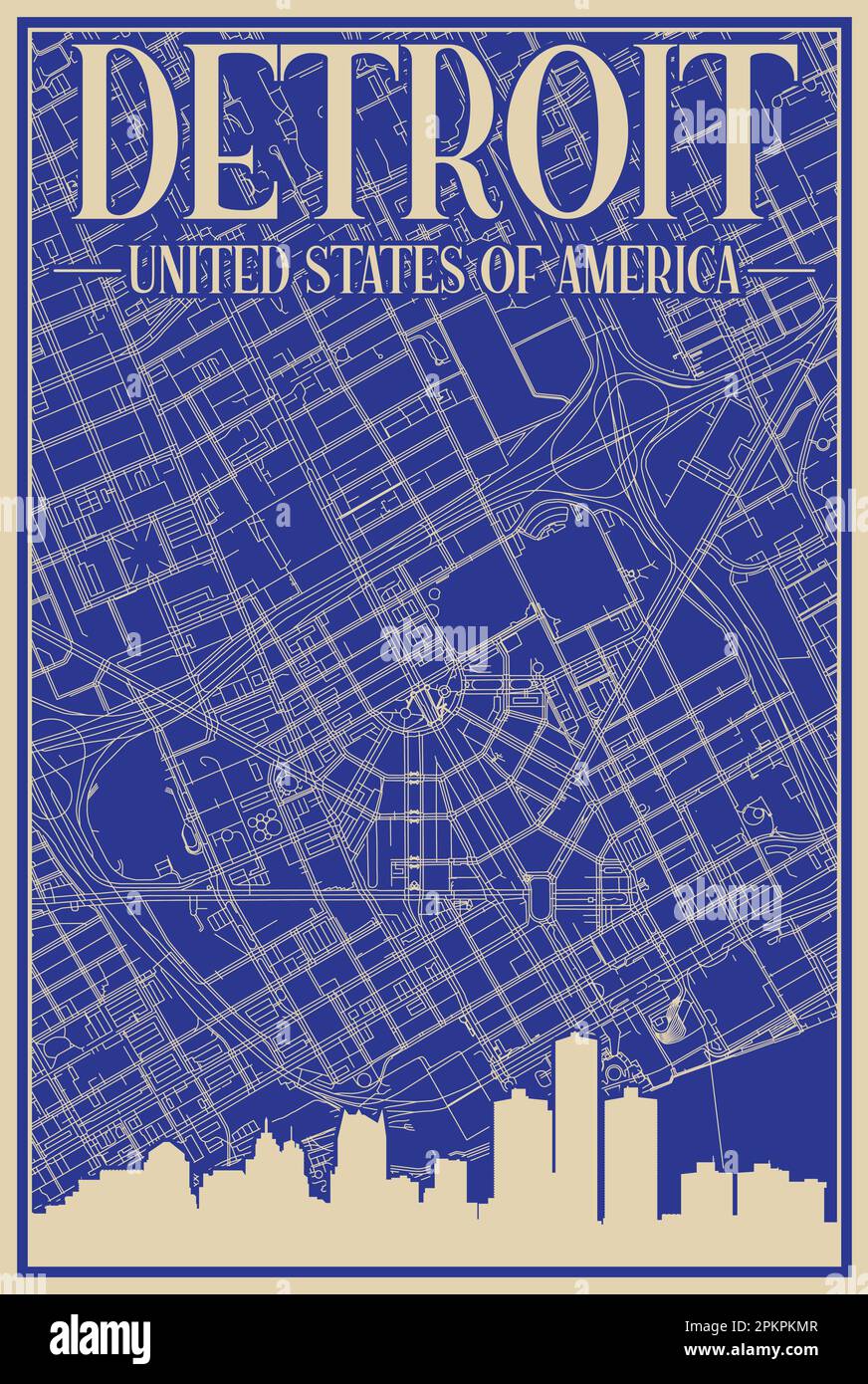 Affiche du réseau routier du centre-ville DE DETROIT, ÉTATS-UNIS D'AMÉRIQUE Illustration de Vecteur