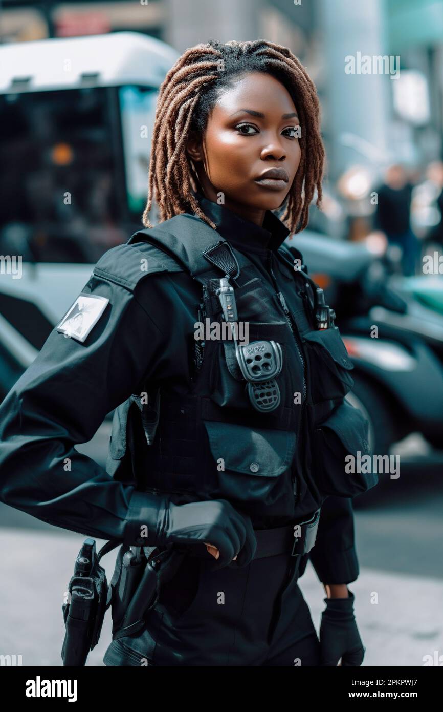 membre de la police afro-américaine en uniforme Banque D'Images