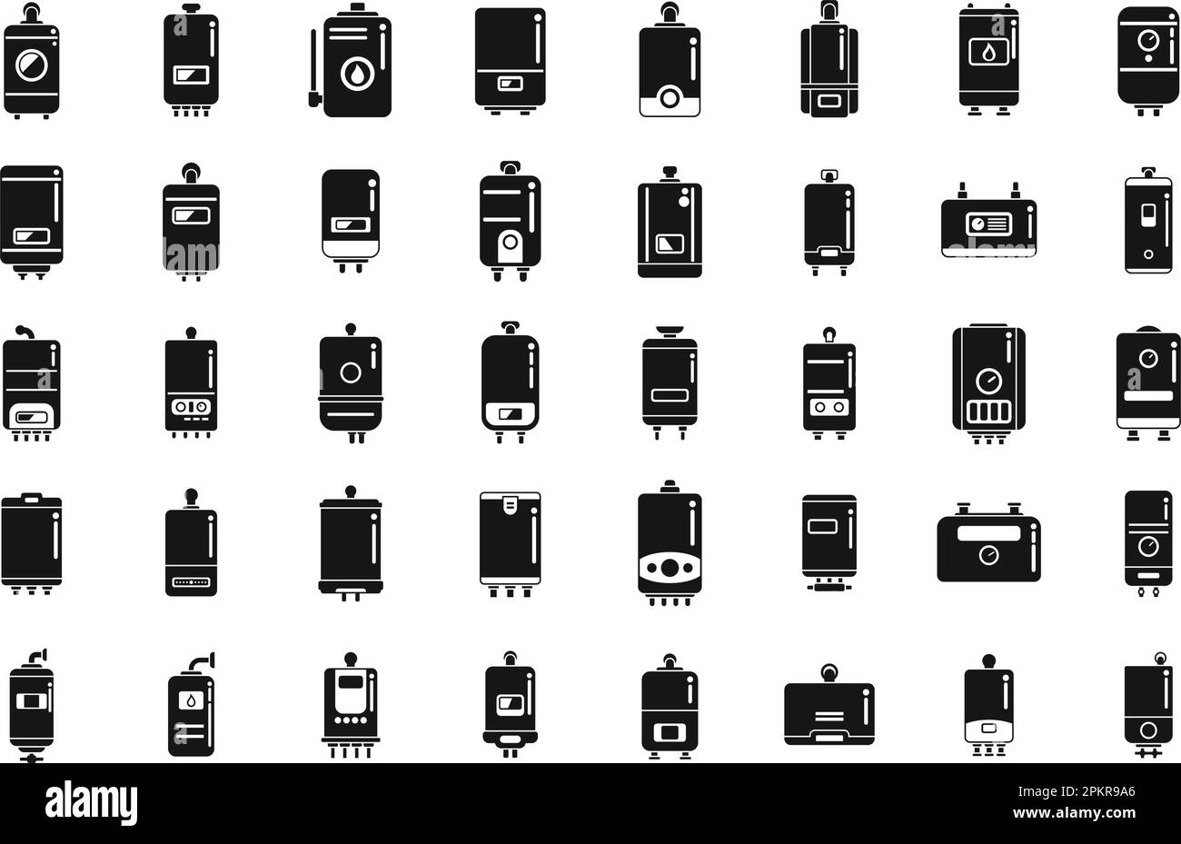 Les icônes de chaudière à gaz définissent un vecteur simple. système cvc de la salle. Vapeur chaude Illustration de Vecteur