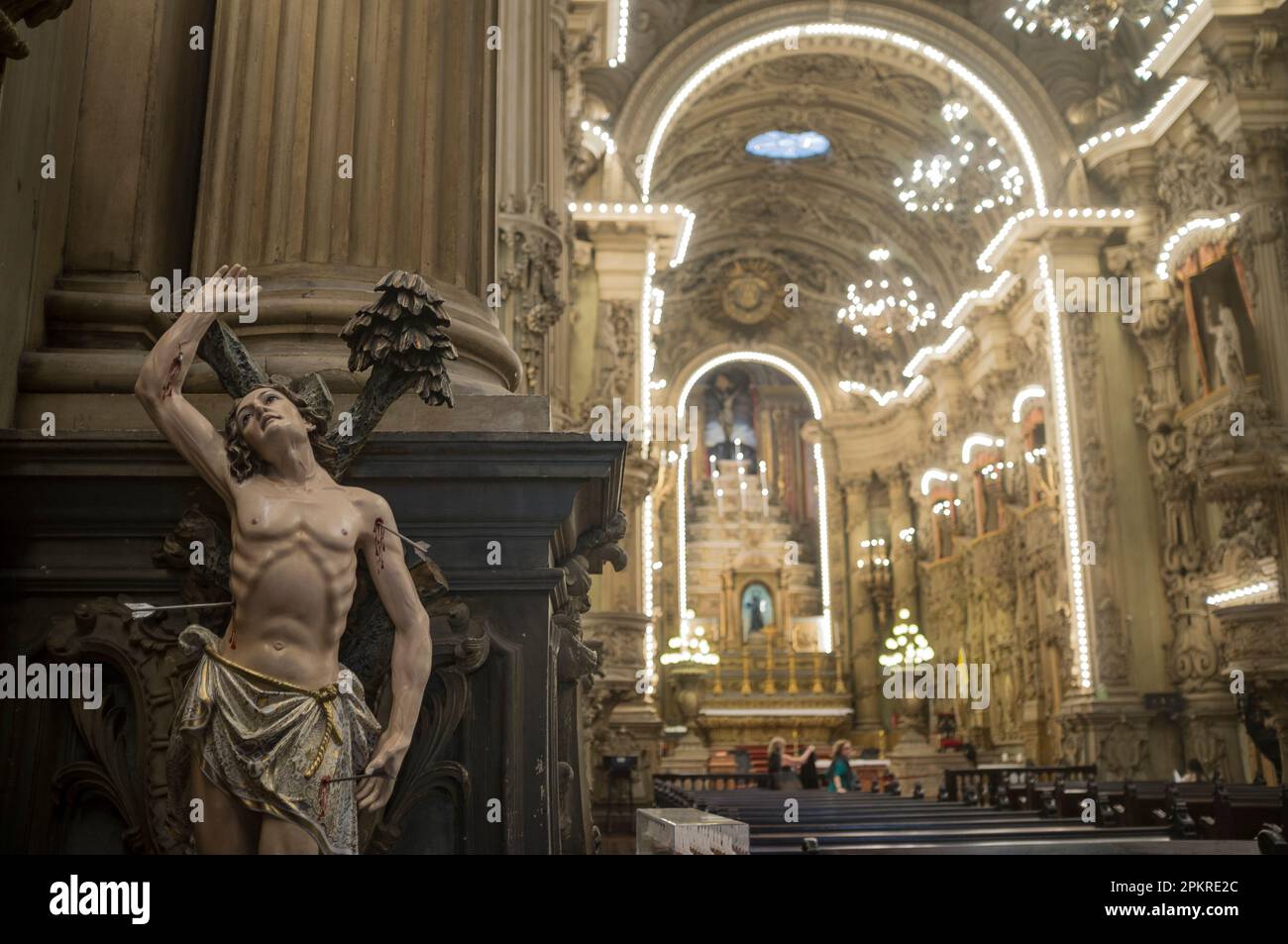 Image de Saint Sébastien à l'église de Sao Francisco de Paula au centre-ville de Rio de Janeiro, Brésil. Il était un Saint chrétien et un martyr tôt et est le Saint patron de la ville. Banque D'Images
