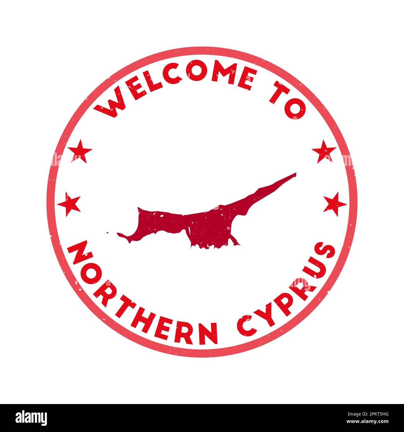 Bienvenue au timbre de Chypre du Nord. Timbre rond de pays grunge avec texture dans le thème de couleur Tomato Baby. Sceau géométrique de Chypre du Nord de style vintage. Illustration de Vecteur