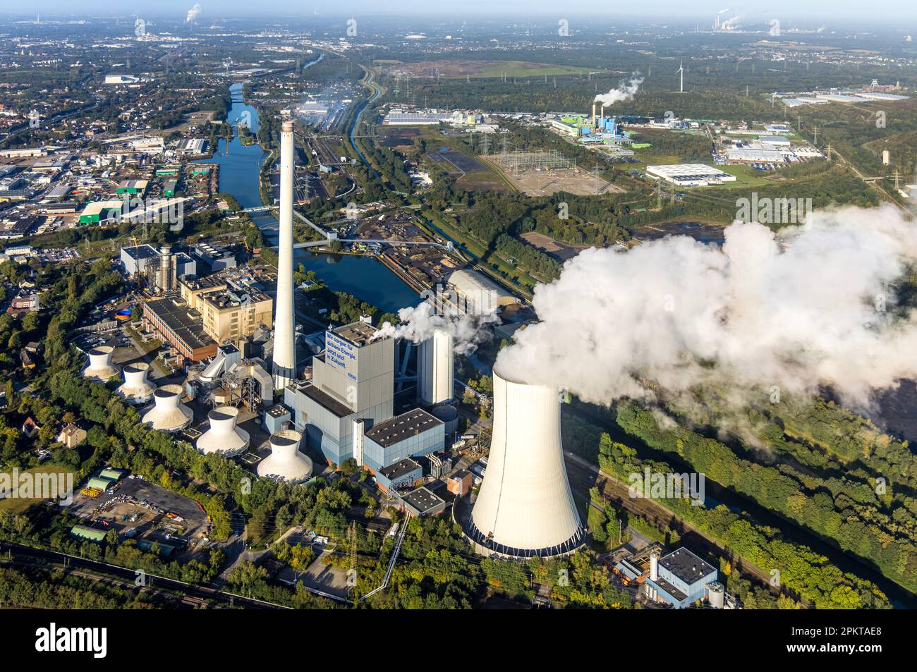 Vue aérienne, STEAG combine la centrale thermique et électrique Herne avec projet de construction de gaz et de vapeur de la centrale électrique Gund Herne dans le district de Baukau-Ouest en He Banque D'Images