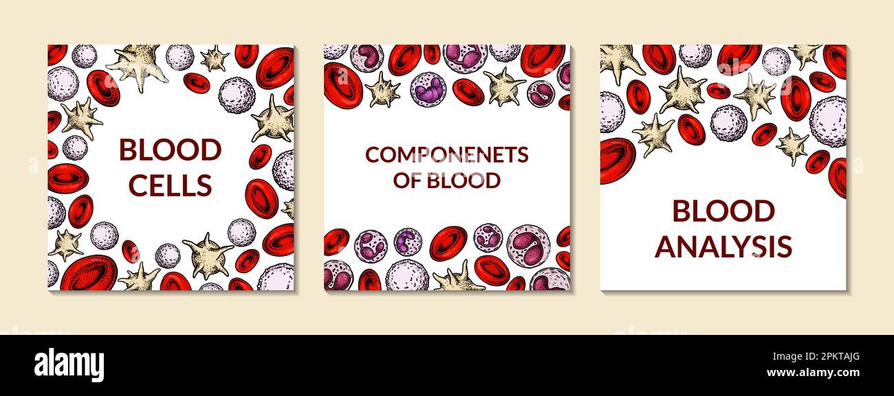 Jeu de fonds de cellules sanguines. Conception de tests sanguins, anémie, don, hémophilie, concepts de recherche scientifique en laboratoire. Illustration vectorielle dans la section Illustration de Vecteur