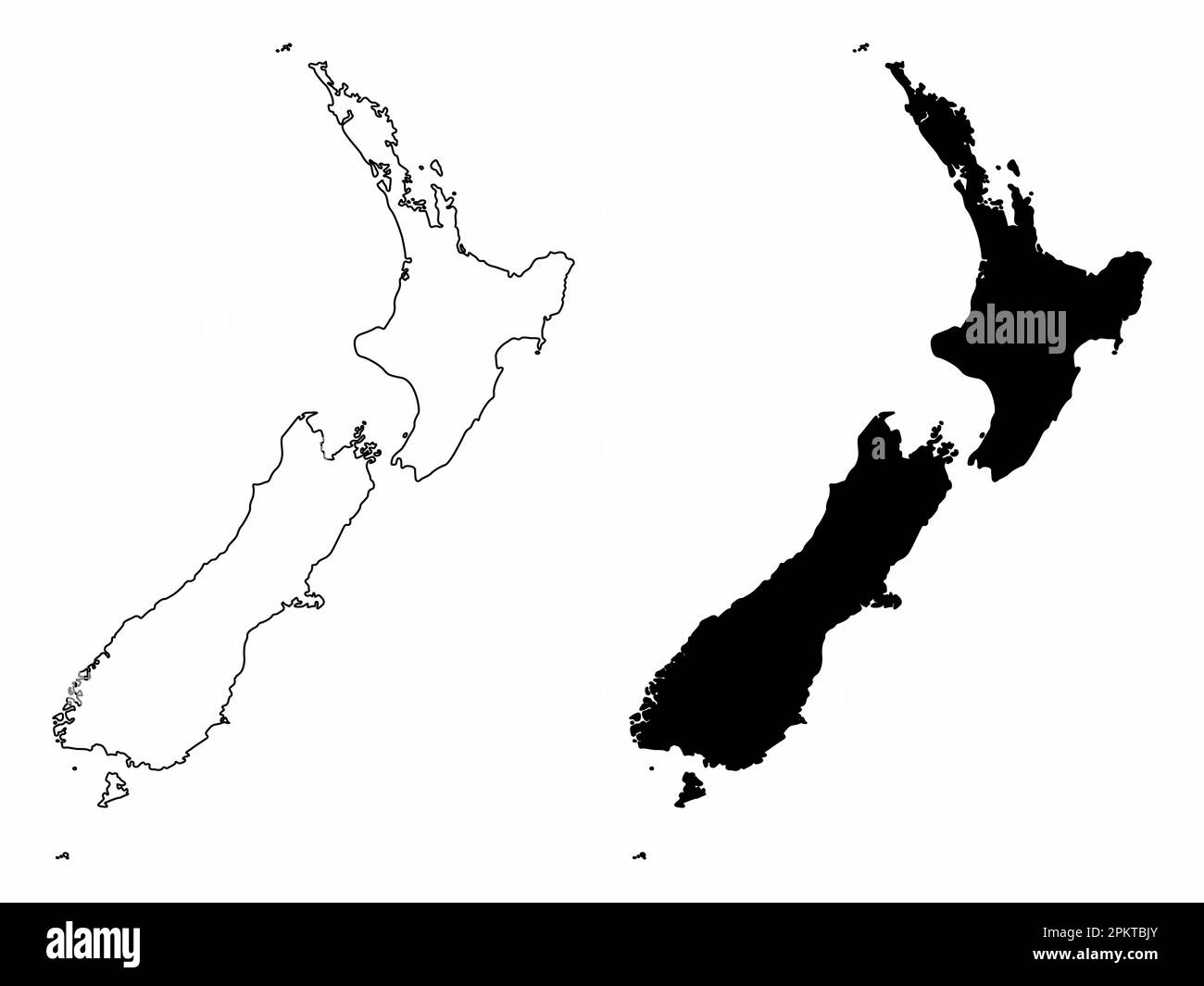 Cartes de contour de la Nouvelle-Zélande isolées sur fond blanc Illustration de Vecteur