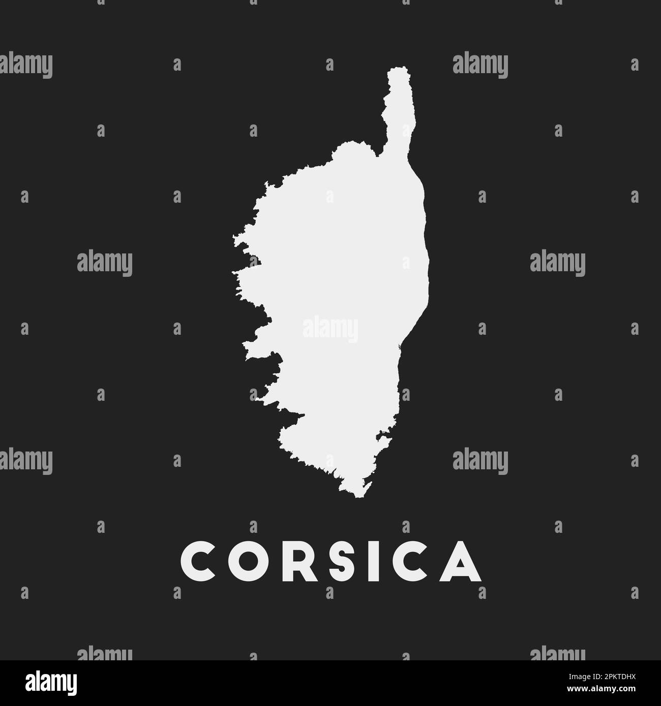 Icône Corse. Carte de l'île sur fond sombre. Carte Corse élégante avec nom d'île. Illustration vectorielle. Illustration de Vecteur