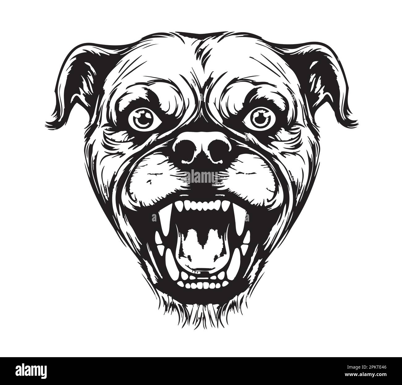 Tête de chien en colère dessin à la main dans l'illustration de style doodle Illustration de Vecteur