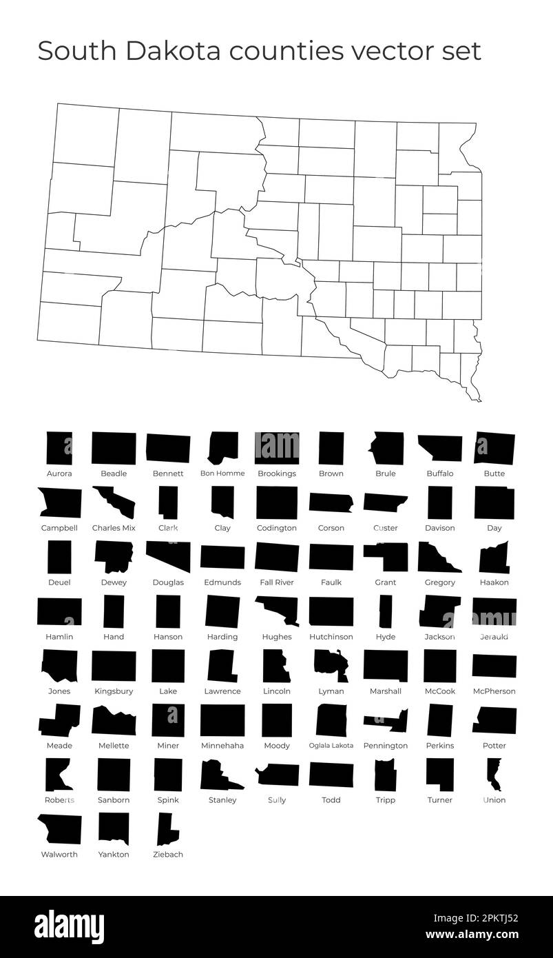 Carte du Dakota du Sud avec les formes des régions. Carte vectorielle vierge de l'état des États-Unis avec les comtés. Frontières de l'état américain pour votre infographie. Illustration de Vecteur