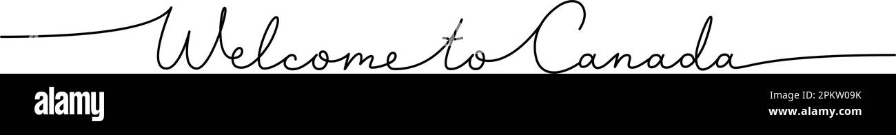 Bienvenue au Canada - mot avec une ligne continue. Dessin minimaliste de l'illustration de phrase. Pays du Canada - illustration continue d'une ligne. Illustration de Vecteur