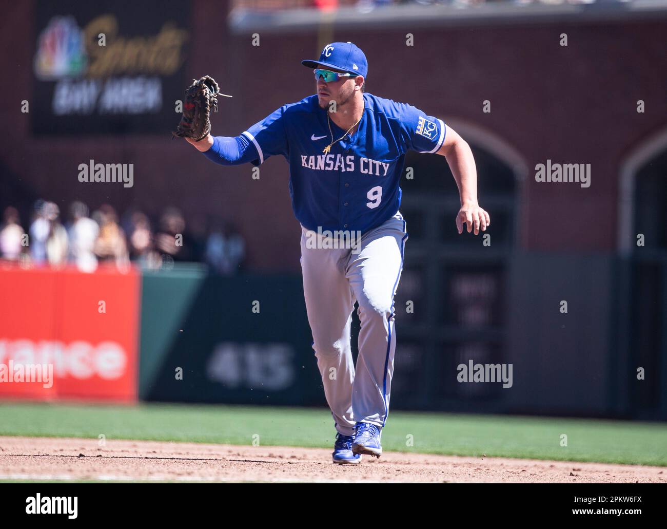 San Francisco, Californie, États-Unis. 09th avril 2023. 09 avril 2023 San Francisco CA, États-Unis pendant le match MLB entre les Royals de Kansas City et les Giants de San Francisco. San Francisco a battu Kansas City 3-1 à Oracle Park San Francisco Calif. Thurman James/CSM(Credit image: © Thurman James/Cal Sport Media) Credit: CAL Sport Media/Alay Live News Banque D'Images