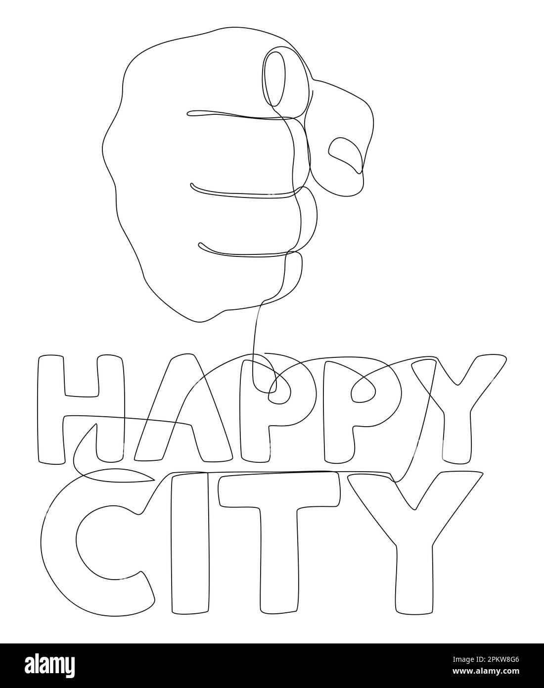 Une ligne de main continue avec le mot Happy City. Concept de vecteur d'illustration à trait fin. Dessin de contour idées créatives. Illustration de Vecteur
