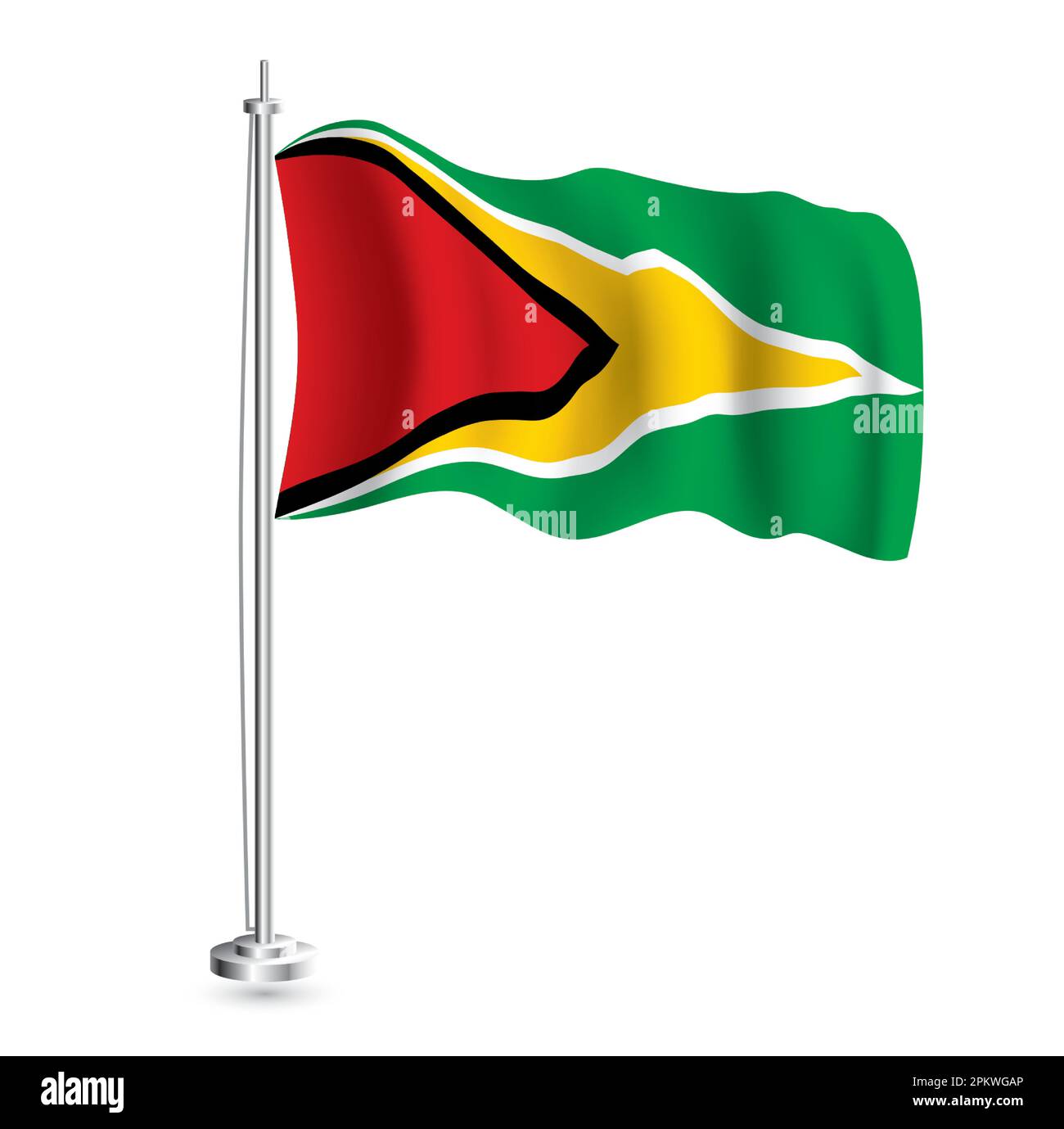 Drapeau du Guyana. Drapeau vague réaliste isolé du Guyana sur Flagpole. Illustration vectorielle. Illustration de Vecteur