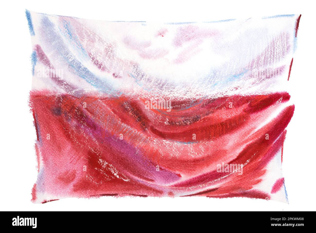 Pologne, drapeau polonais. Illustration aquarelle dessinée à la main Banque D'Images