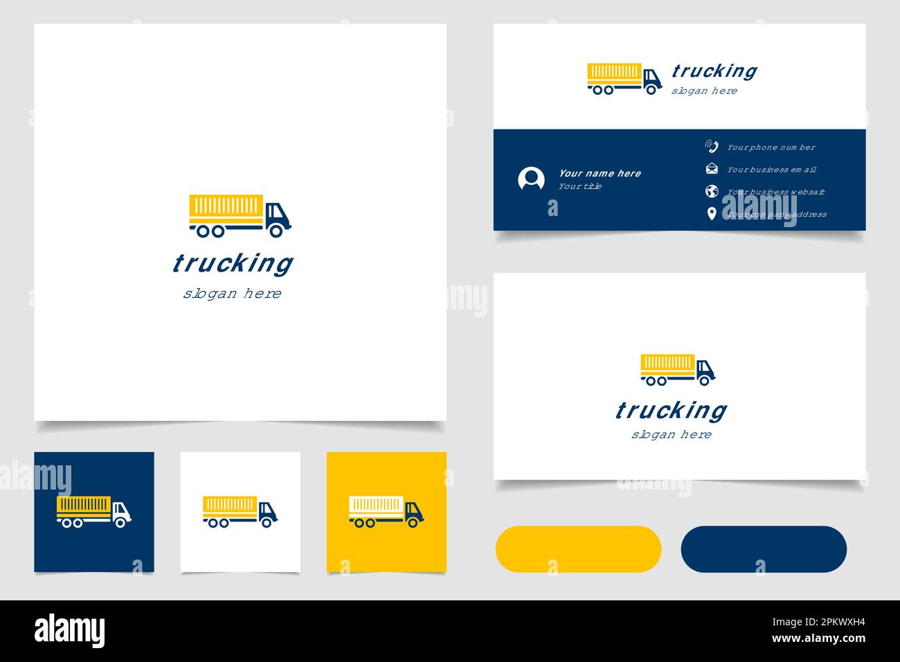 Logo Trucking avec texte modifiable. Modèle de livre de marque et de carte de visite. Illustration de Vecteur