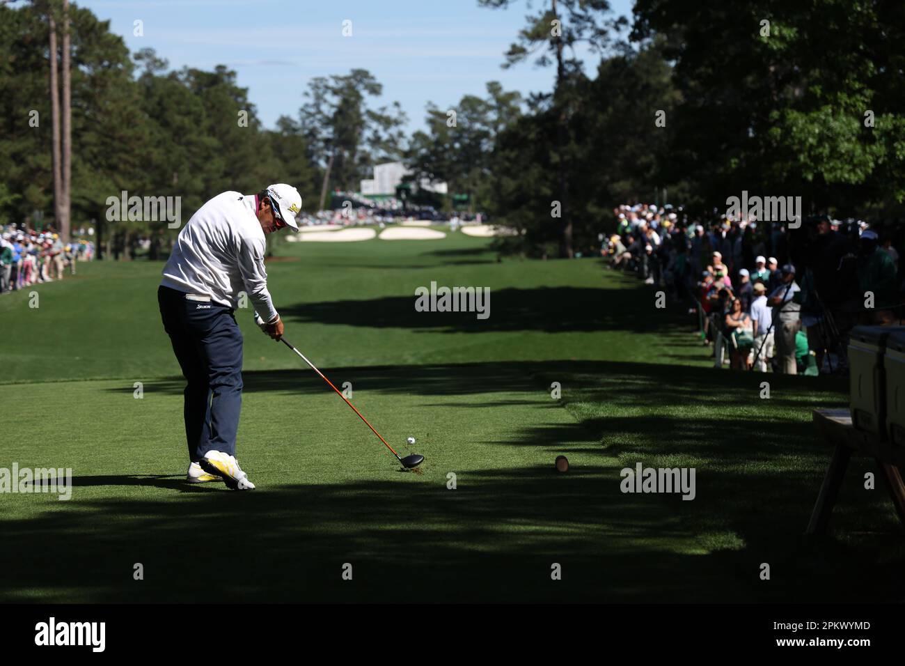 Hideki Matsuyama au Japon sur le 4th trous pendant le jour 4 du tournoi de golf 2023 Masters au club de golf national d'Augusta, Géorgie, États-Unis, on 9 avril 2023. Credit: Koji Aoki/AFLO SPORT/Alay Live News Banque D'Images