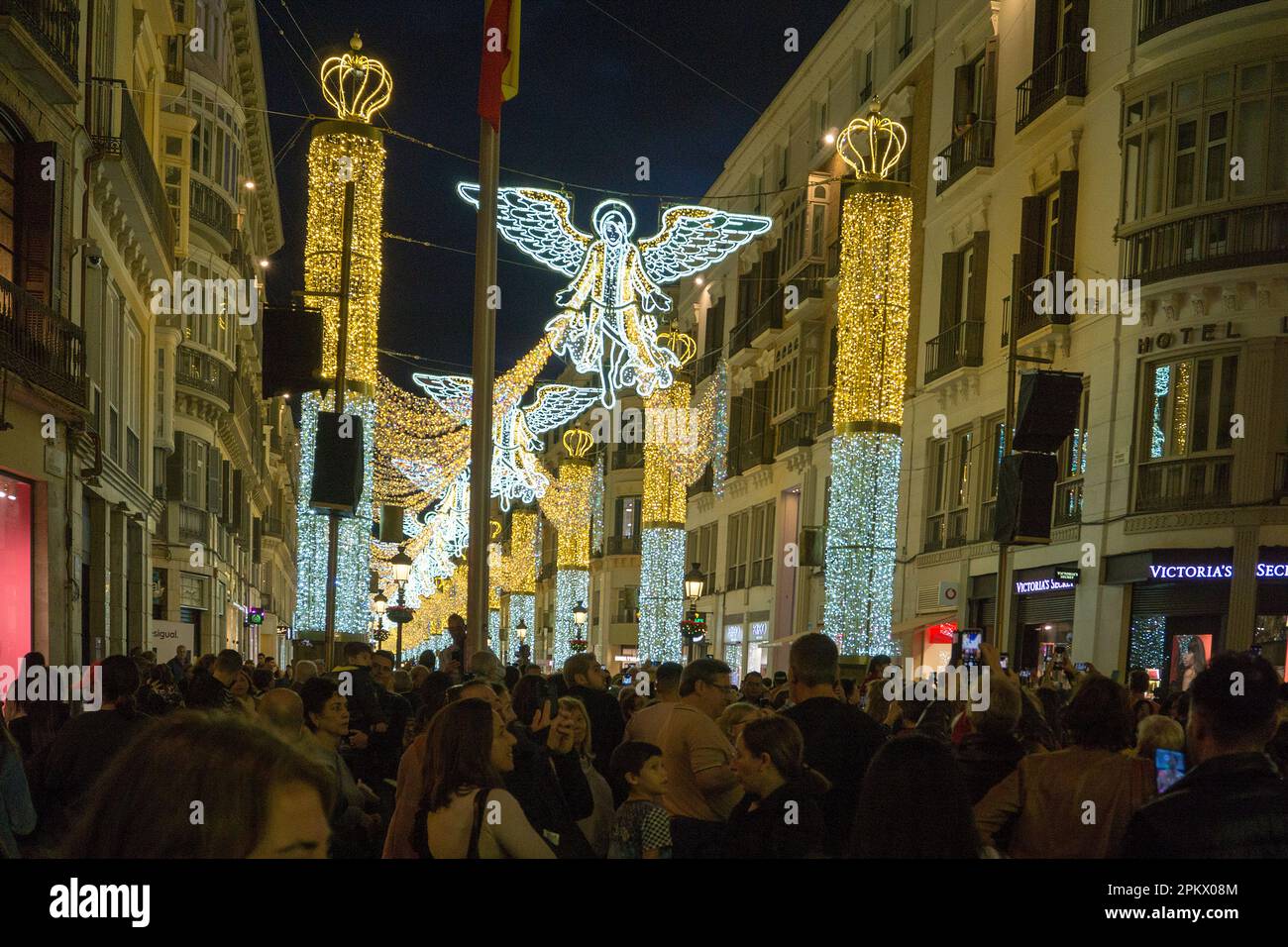 Lumières de Noël dans la Calle marques de Larios, Malaga, Andalousie, Costa del sol, Espagne, Europe Banque D'Images
