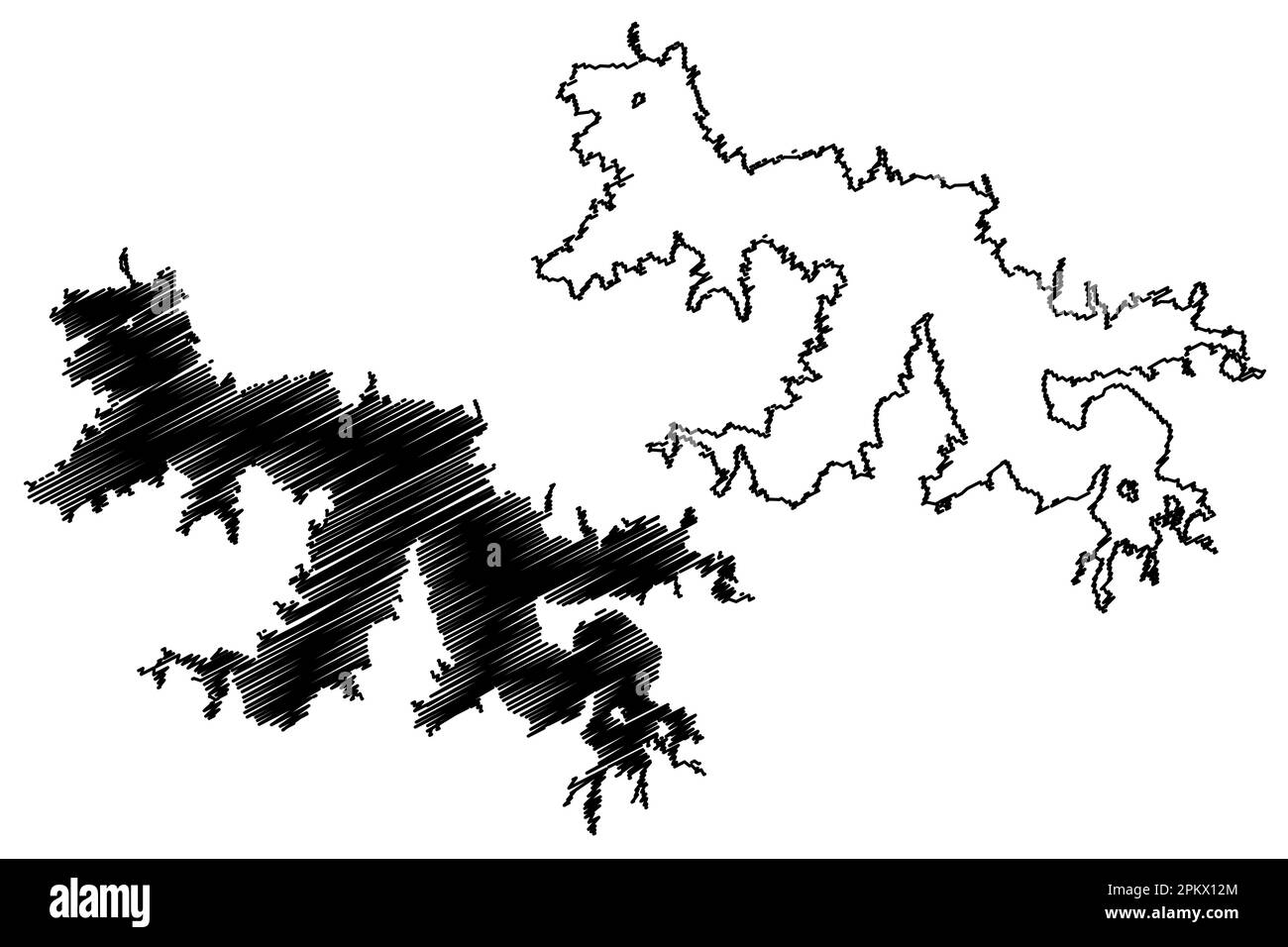 Réservoir du lac Lagdo (Afrique, République du Cameroun) carte illustration vectorielle, carte d'esquisse griffée Illustration de Vecteur