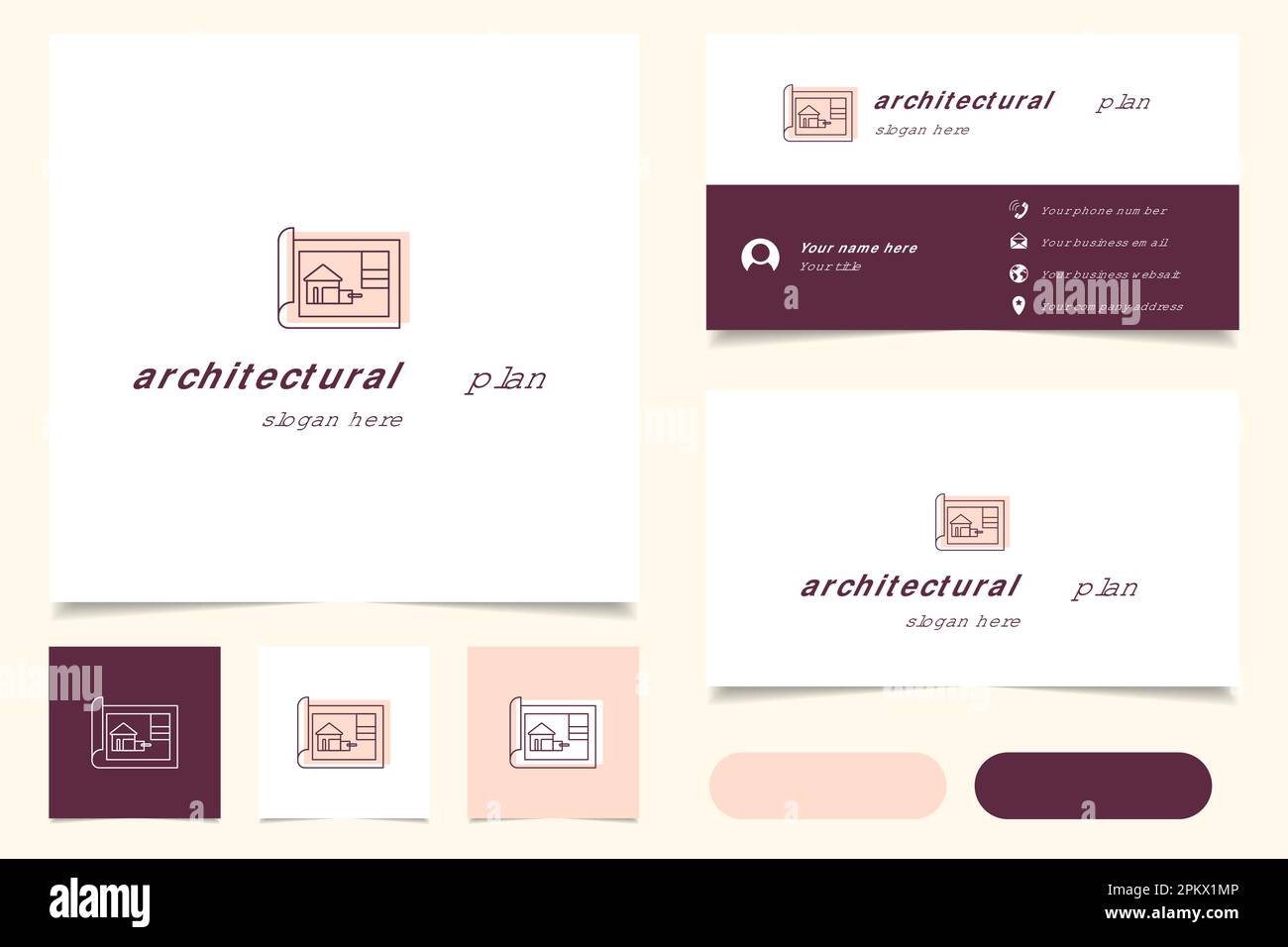 Logo plan architectural avec texte modifiable. Modèle de livre de marque et de carte de visite. Illustration de Vecteur