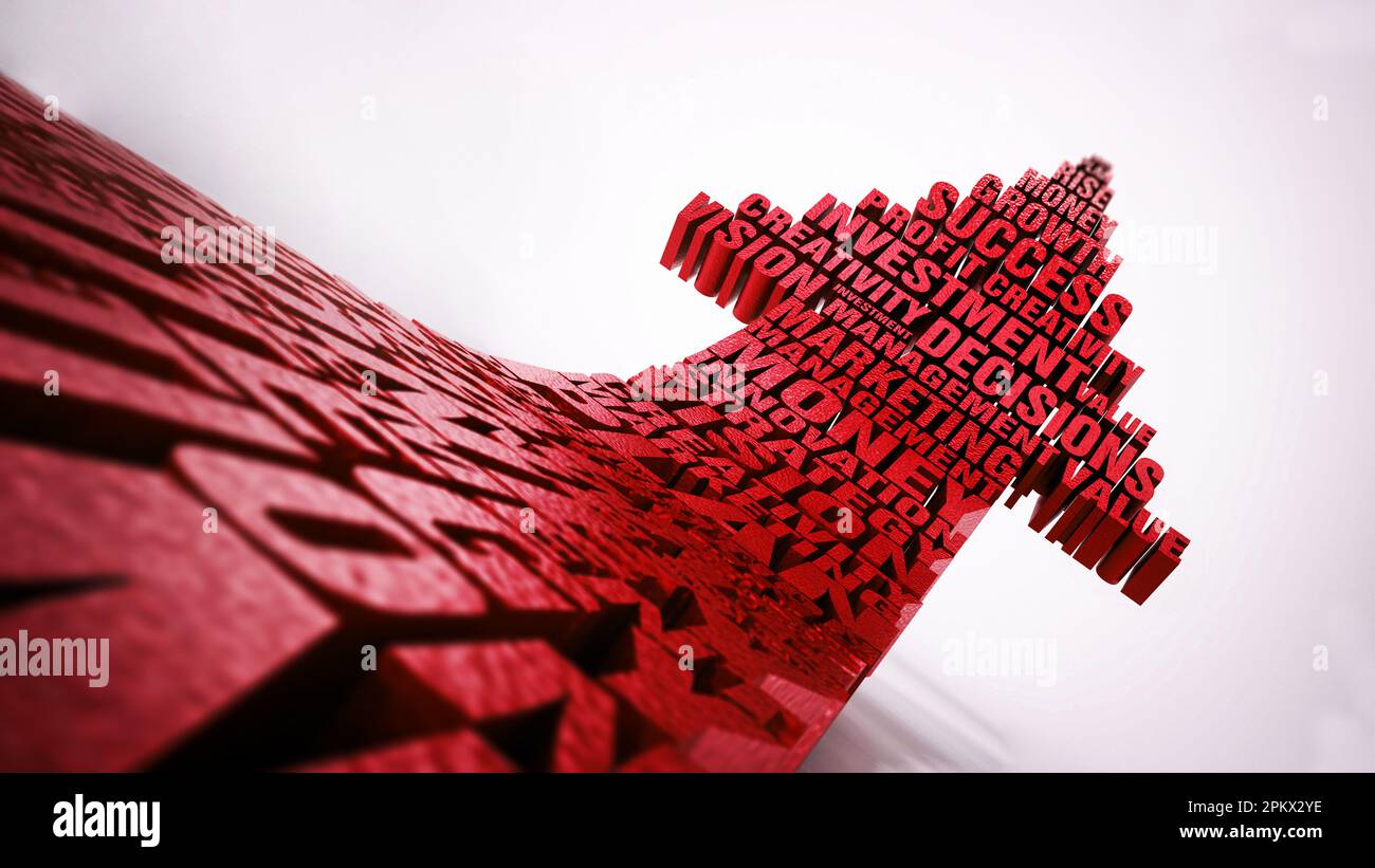 L'augmentation de flèche organisé mots. Succès d'affaires et de concept. 3D illustration. Banque D'Images