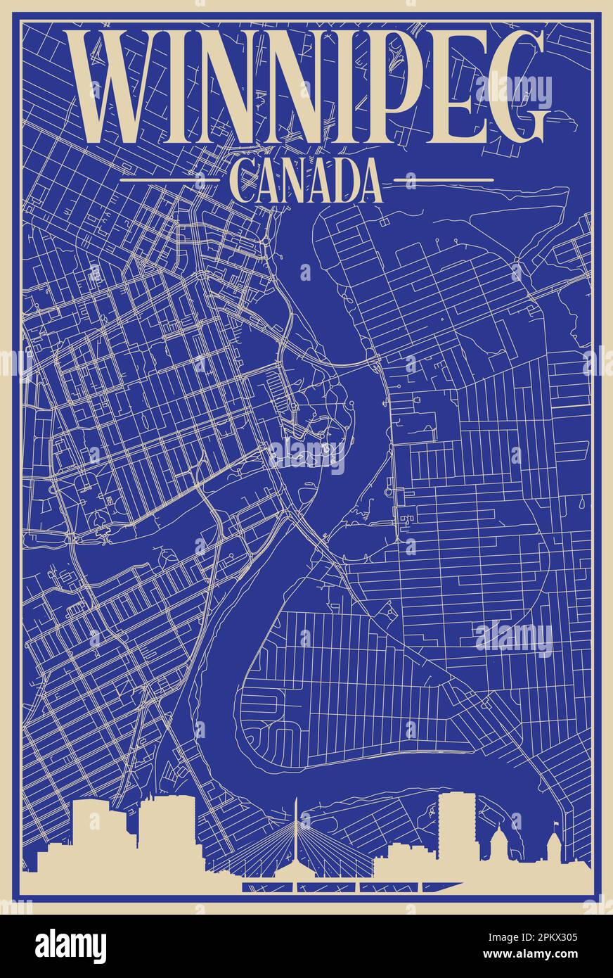 Affiche du réseau routier du centre-ville DE WINNIPEG, CANADA Illustration de Vecteur