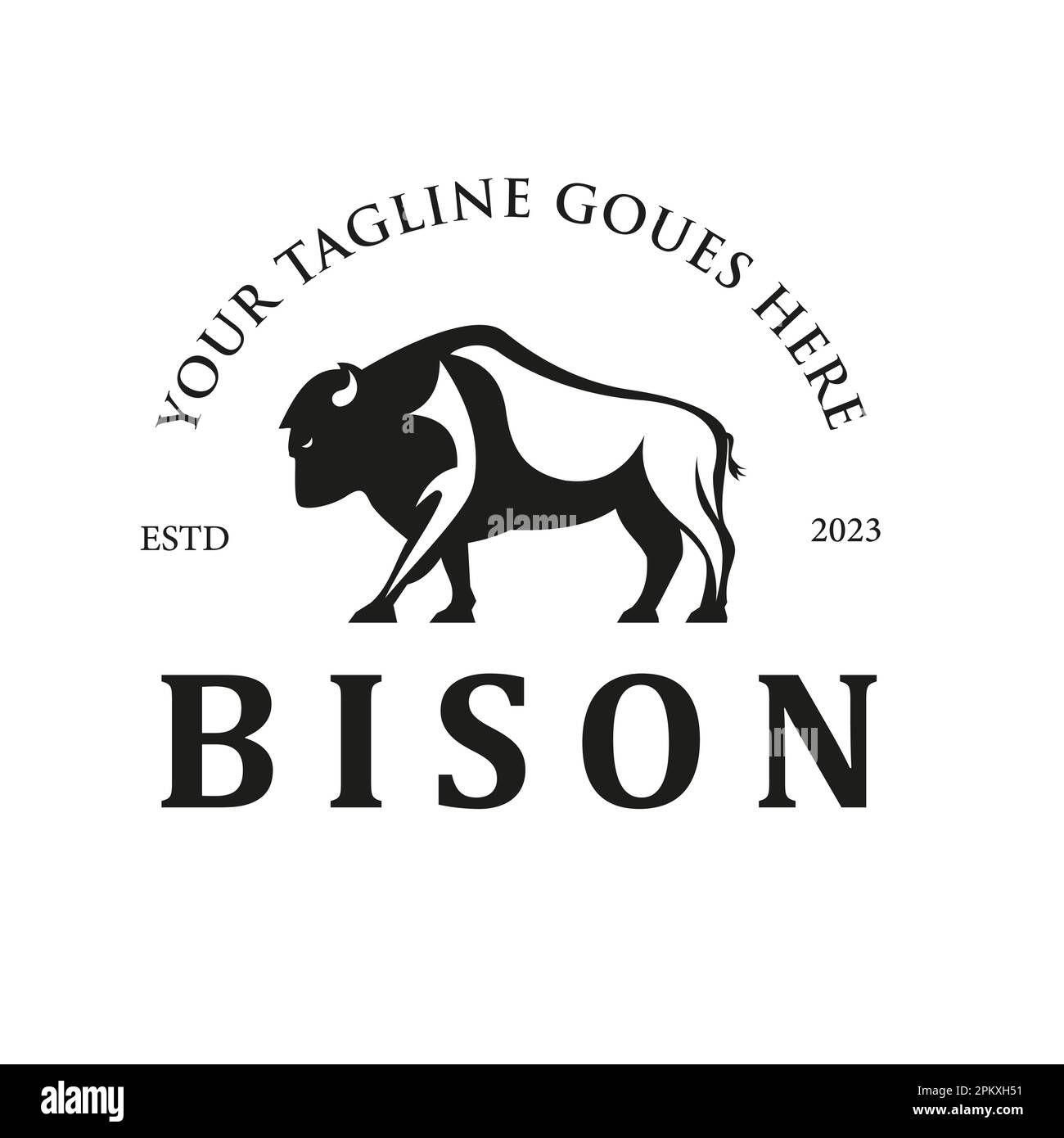 Bison Bull Buffalo Angus Silhouette rétro logo, Buffalo Breeders Vector Illustration. Illustration de Vecteur