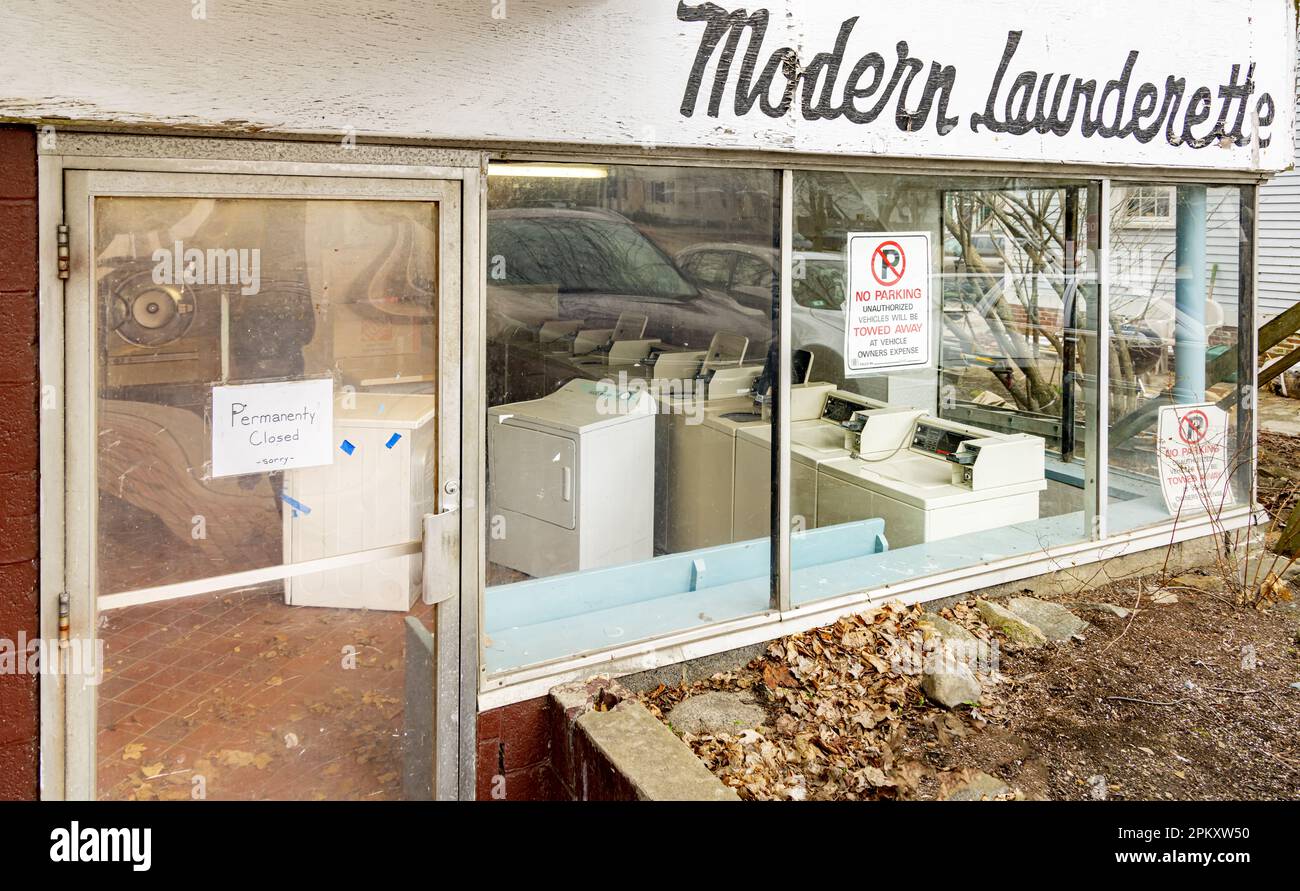 Laverie automatique à pièces fermée à Portsmouth, New Hampshire Banque D'Images