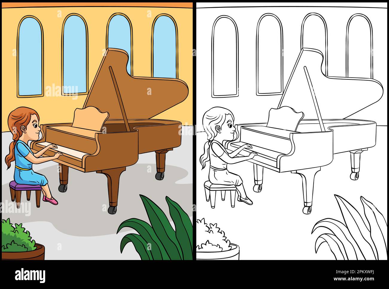 Pianiste coloriage page Illustration colorée Illustration de Vecteur