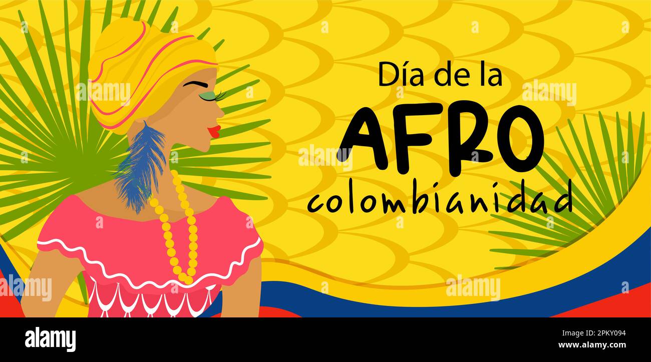 Journée afro-colombienne en Colombie en espagnol. Bannière horizontale en couleurs vives concept de voyage en colombie. Illustration de Vecteur