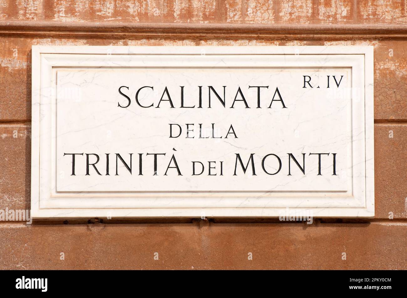 Panneau de rue en marbre Scalinata della Trinità dei Monti, Rome, Italie Banque D'Images