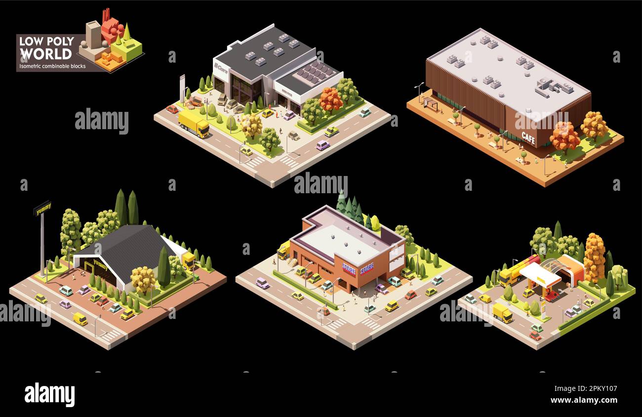 Ensemble de création de cartes vectorielles isométriques. Éléments de carte combinables. Carte de la ville ou de la zone commerciale Illustration de Vecteur