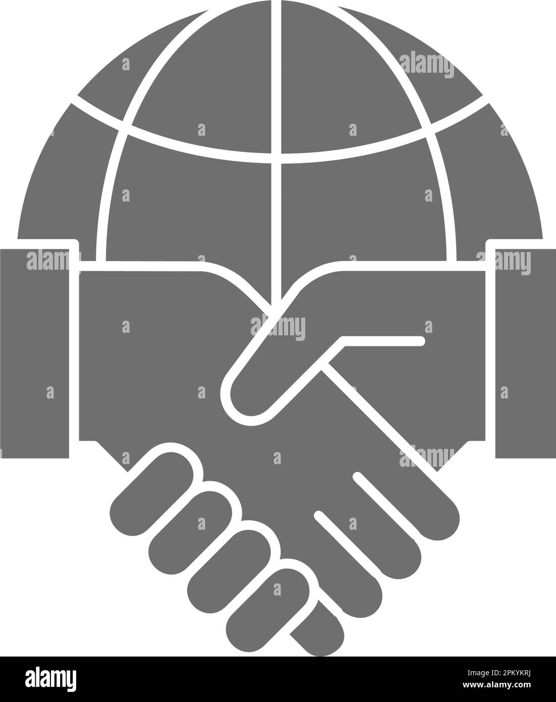 Globe terrestre avec poignée de main, partenariat mondial, accord international icône de remplissage gris. Technologie mondiale, Internet, réseau social symbole design. Illustration de Vecteur