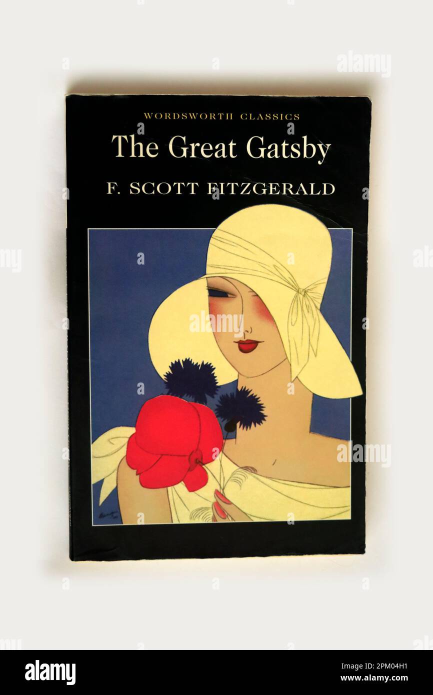 Couverture de livre, livre de poche, The Great Gatsby par F Scott Fitzgerald. Édition Wordsworth Classics. Banque D'Images