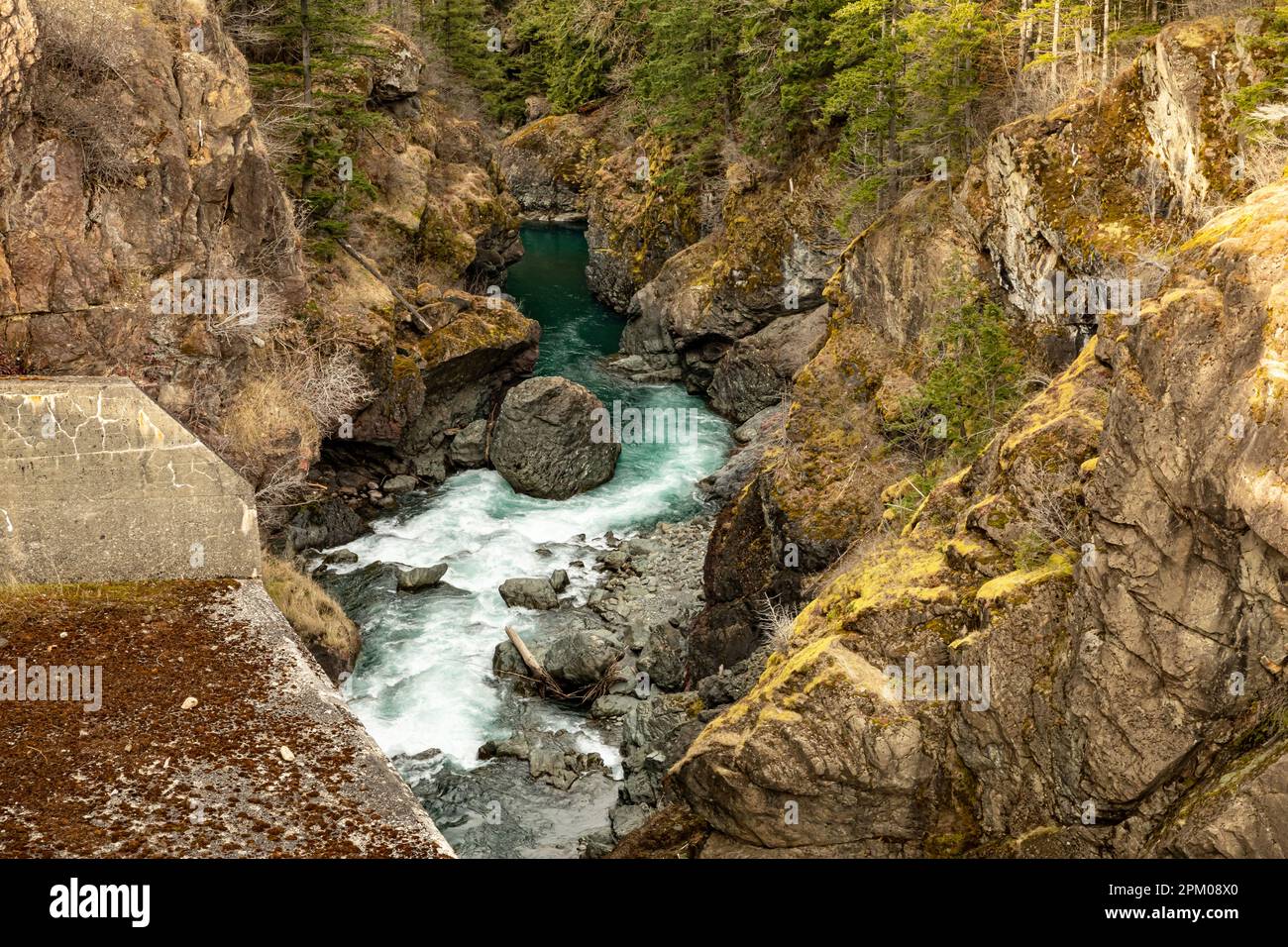 WA23311-00..WASHINGTON - site du barrage de Glines Canyon, retiré de la rivière Elwha en 2014 dans l'espoir de restaurer l'habitude du saumon; Parc national olympique Banque D'Images