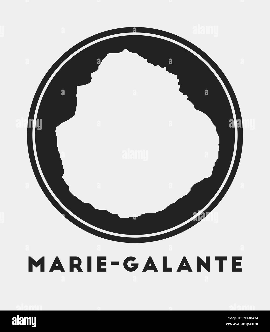 Icône Marie-Galante. Logo rond avec plan de l'île et titre. Badge Marie-Galante élégant avec carte. Illustration vectorielle. Illustration de Vecteur