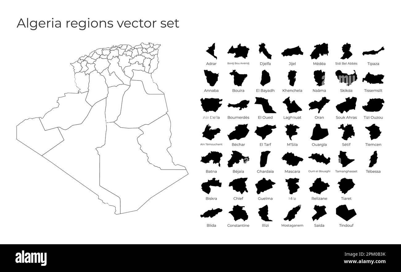 Carte Algérie avec les formes des régions. Carte vectorielle vierge du pays avec les régions. Frontières du pays pour votre infographie. Illustration vectorielle. Illustration de Vecteur