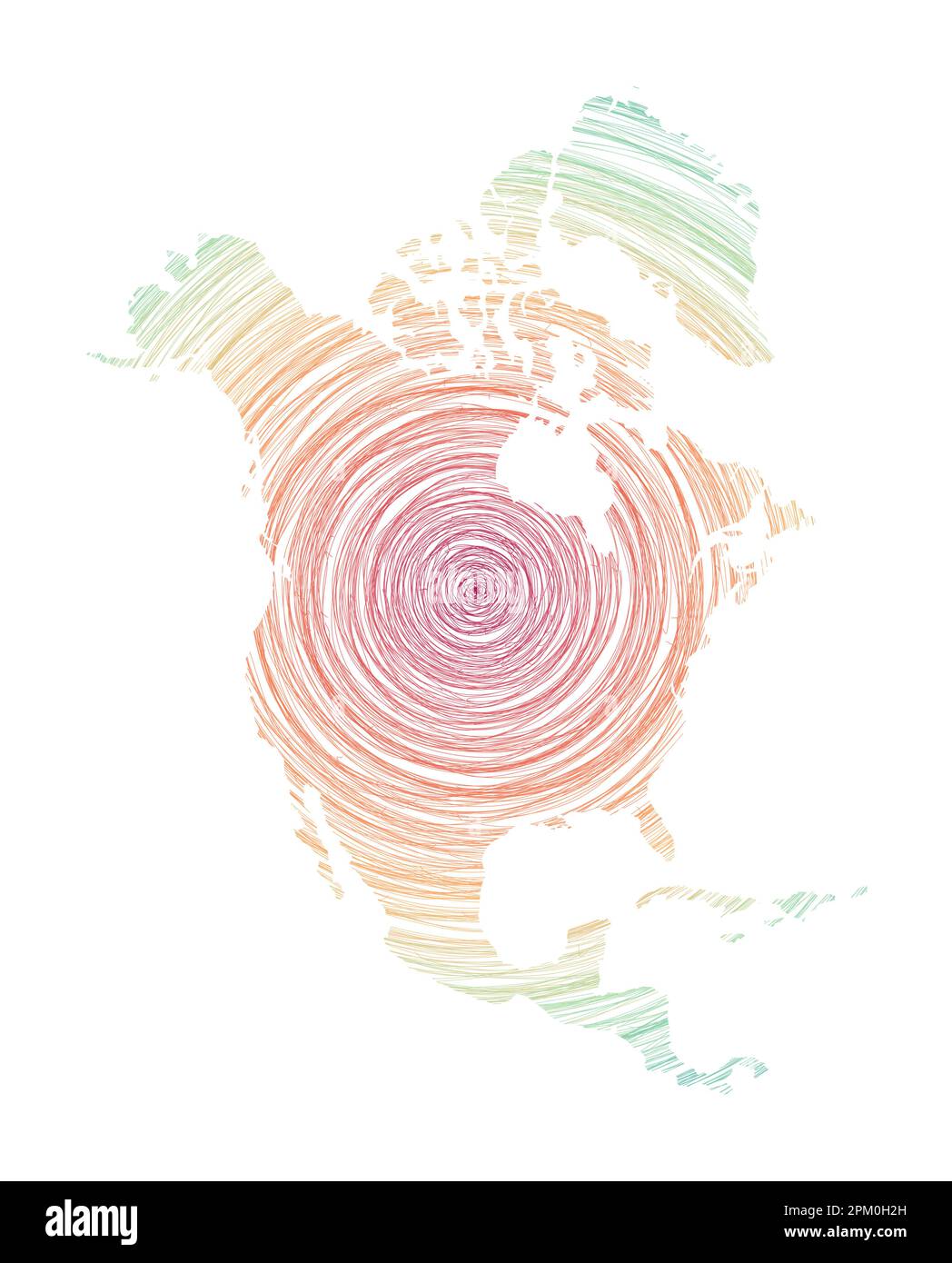 Carte de l'Amérique du Nord remplie de cercles concentriques. Esquissez des cercles de style sous la forme du continent. Illustration vectorielle. Illustration de Vecteur