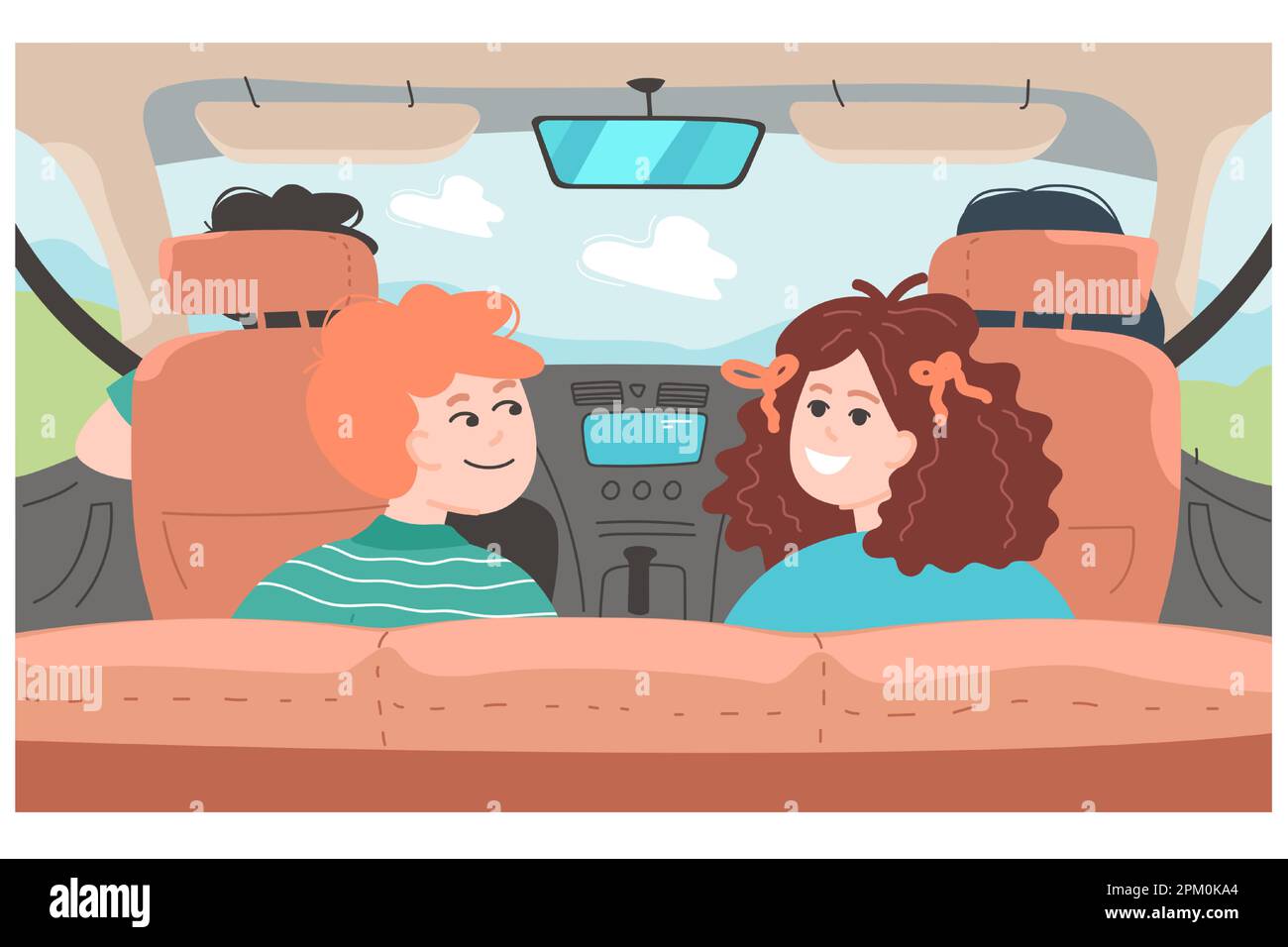 Intérieur de la voiture avec son et sa fille à l'arrière Illustration de Vecteur