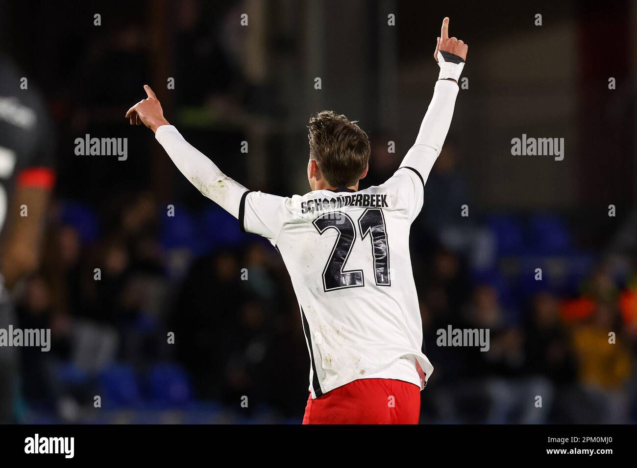 Utrecht, pays-Bas. 10th avril 2023. UTRECHT, PAYS-BAS - AVRIL 10: Jesse van de Haar du FC Utrecht U23 célèbre après avoir marqué son quatrième but lors du match Keuken Kampioen Divisiie entre Jong FC Utrecht et TOP OSS au complexe sportif Zoudenbalch sur 10 avril 2023 à Utrecht, pays-Bas (photo de Ben gal/Orange Pictures) Credit: Orange pics BV/Alay Live News Banque D'Images