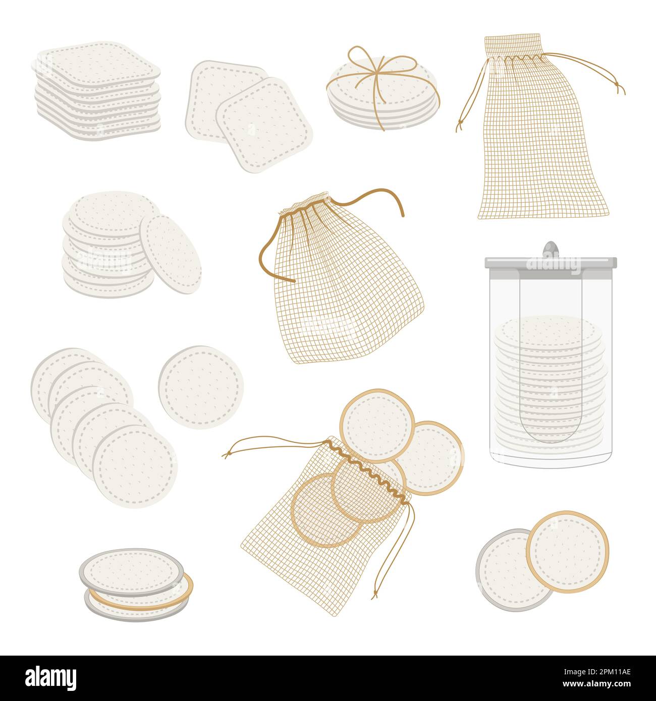 Ensemble réutilisable d'illustrations vectorielles pour démaquillant en coton Illustration de Vecteur