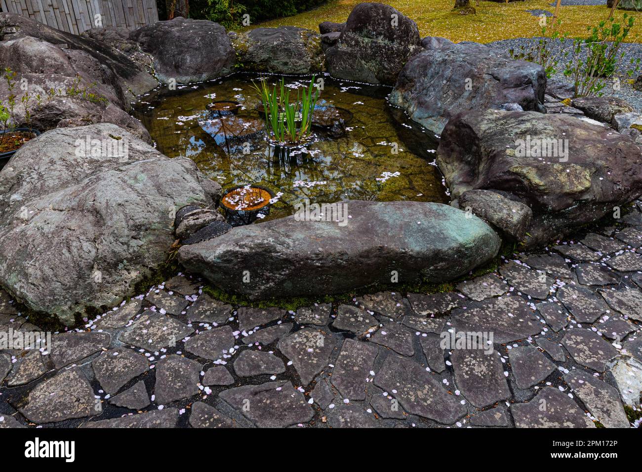 Hakuryu-en signifie littéralement « jardin de dragon blanc », a été placé dans un endroit improbable, coincé entre une route, une ligne de chemin de fer et une carrière. Visite de TH Banque D'Images